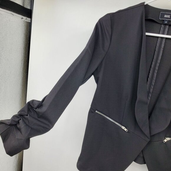 NWT Have Black Open Front Zipper Pocket Blazer Suit Jacket Size Small - Picture 2 of 8